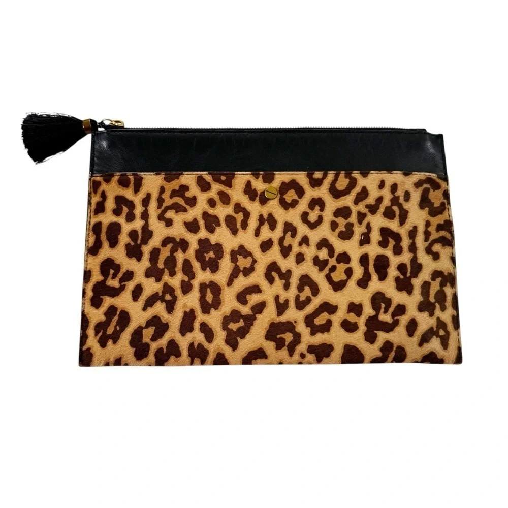J. Crew Calfskin and Leather Clutch Zipper Pouch Black